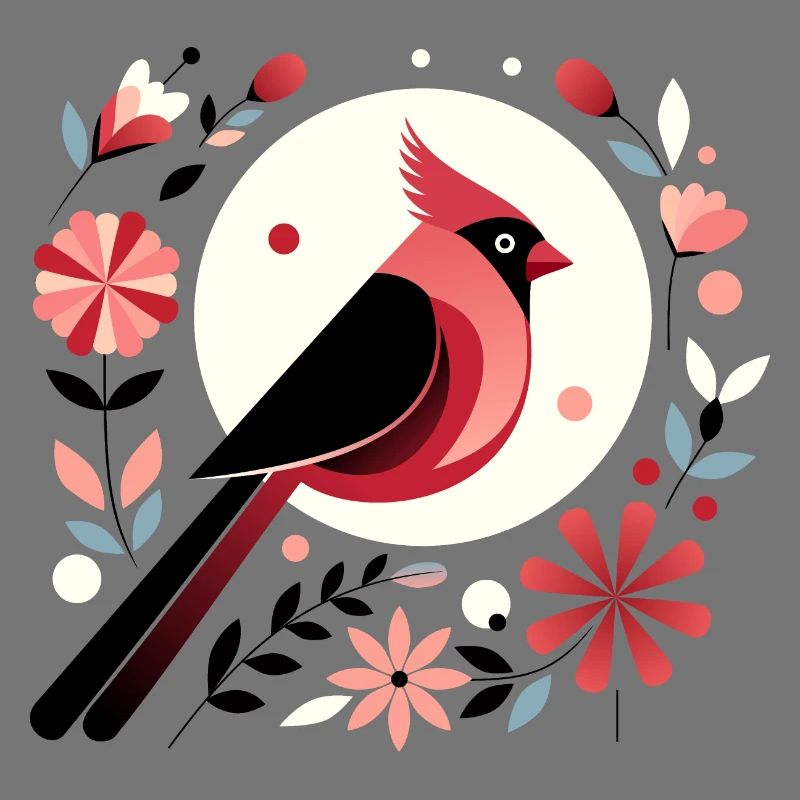 Cardinal et fleurs