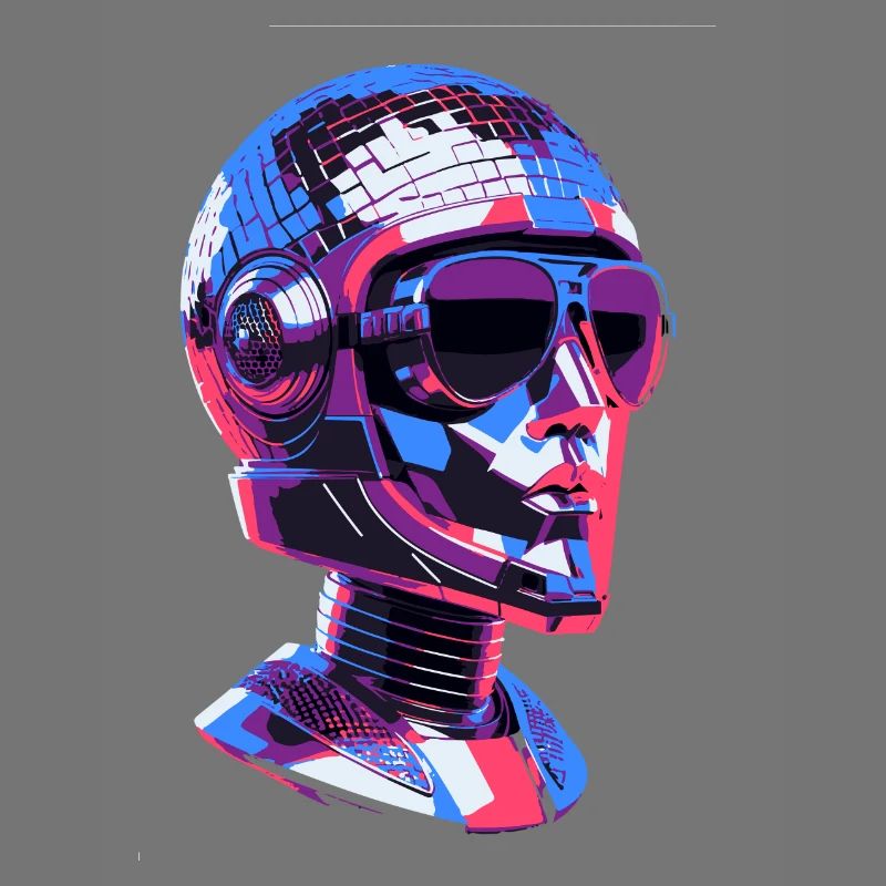 Robot, boule disco, tête de boule disco