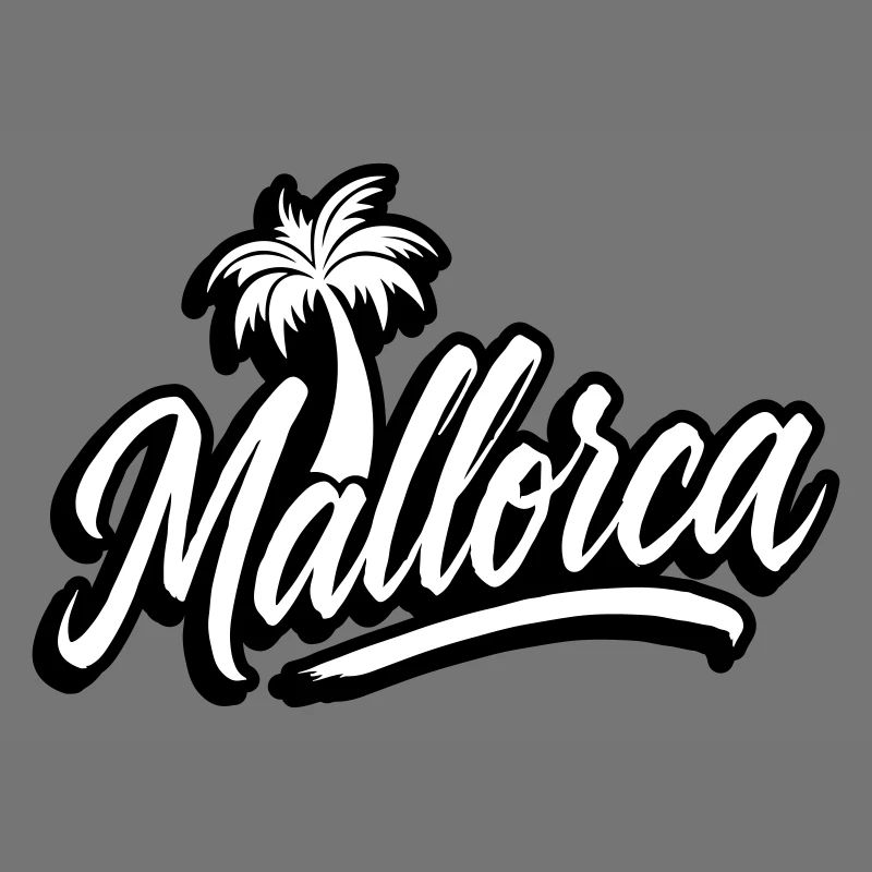 Mallorca lettering palm trees