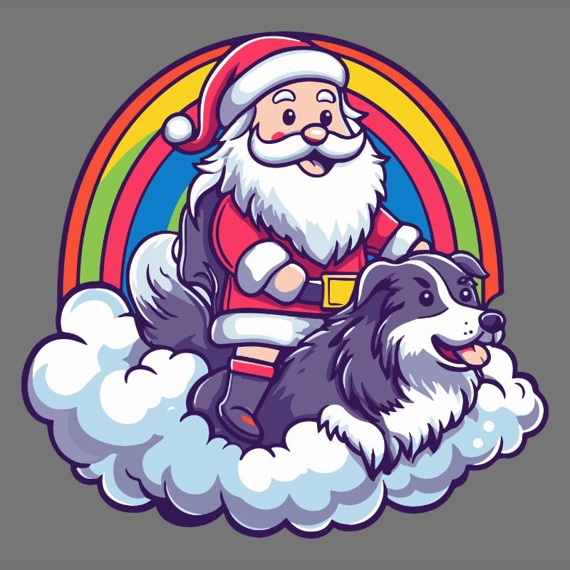 Border Collie Hund Weihnachtsmann Regenbogen