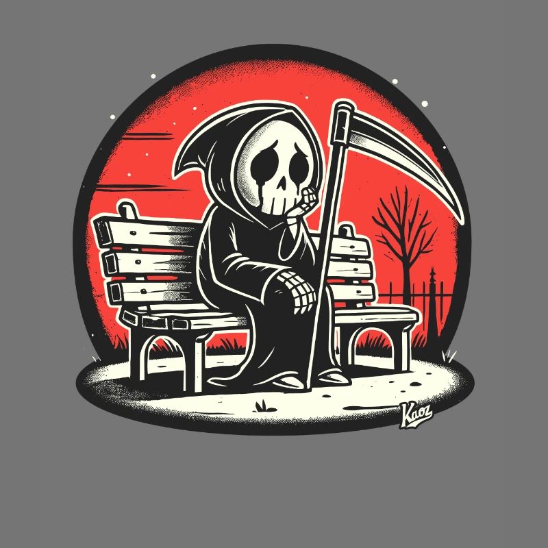 Lonely Grim Reaper on a Park Bench