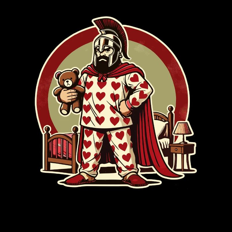 Grumpy Spartan in heart pajamas