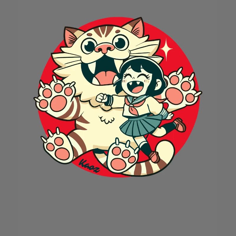 Chat géant et petite fille chat