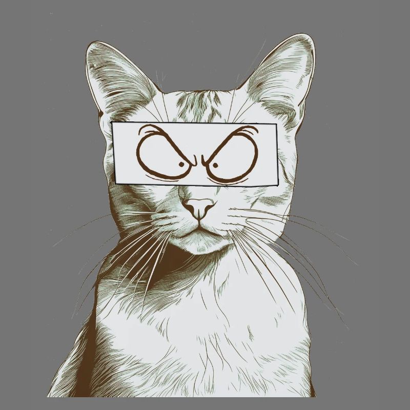 Cat with comic eyes V2, bnw drawing
