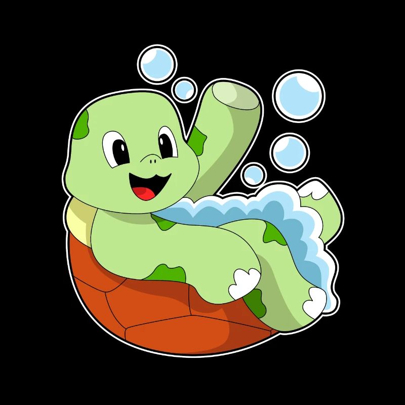 Turtle bathing with foam