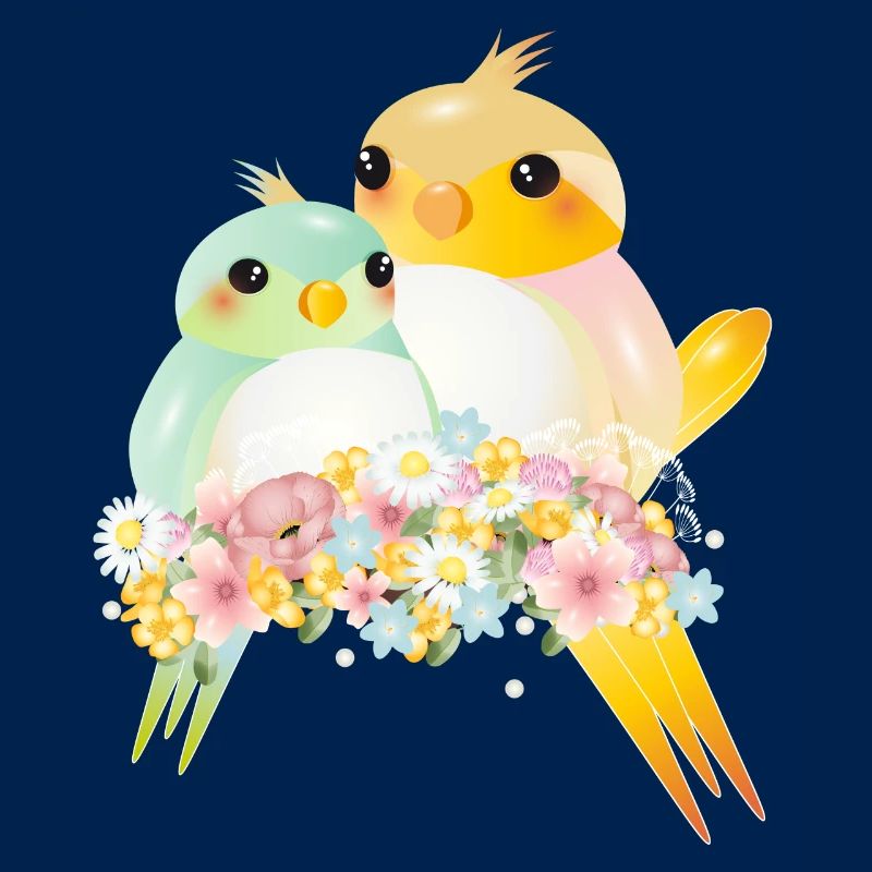 Deux canaris arrondis dans une splendeur de fleurs