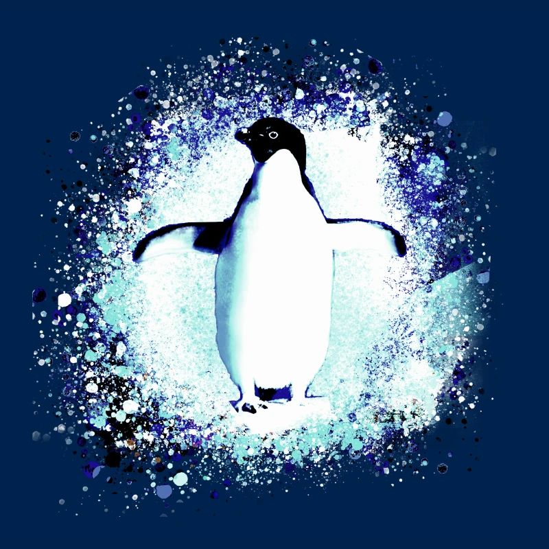penguin,king penguin,graffiti,blue, snow