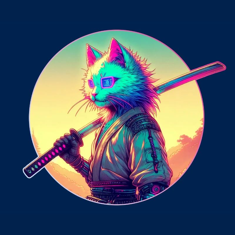 Cyberpunk Katze Samurai Anime