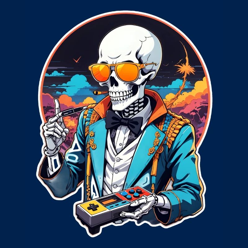 Retro Gamer Skeleton with Controller Console Games