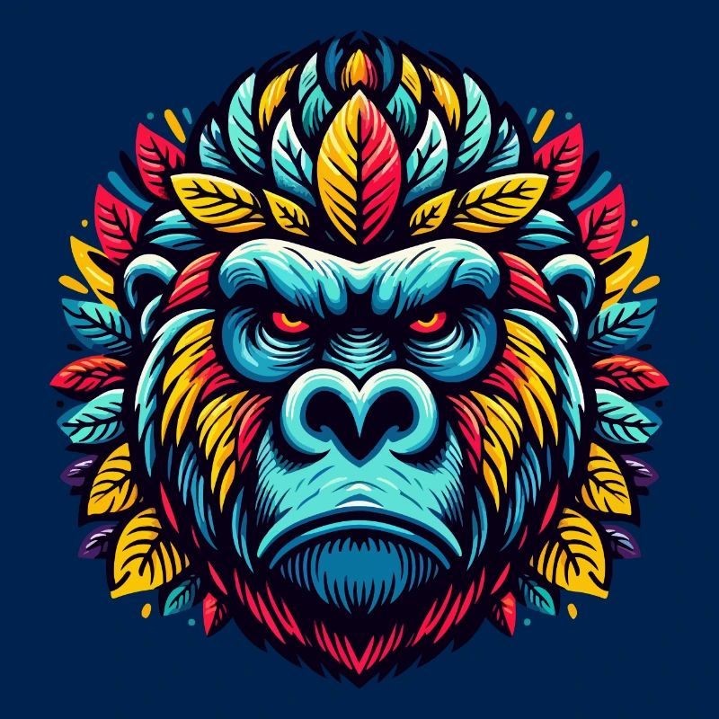 GORILLA AFFE TIER BUNT HERBST BLÄTTER ERNST WÜTEND