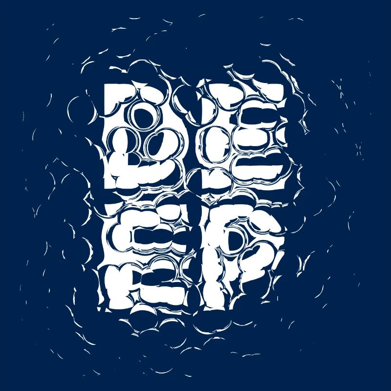 Deep (typography, bubbles, white)