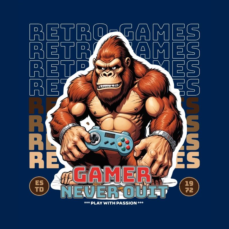 Retro Gamer Gorilla mit Controller Konsolenspiele
