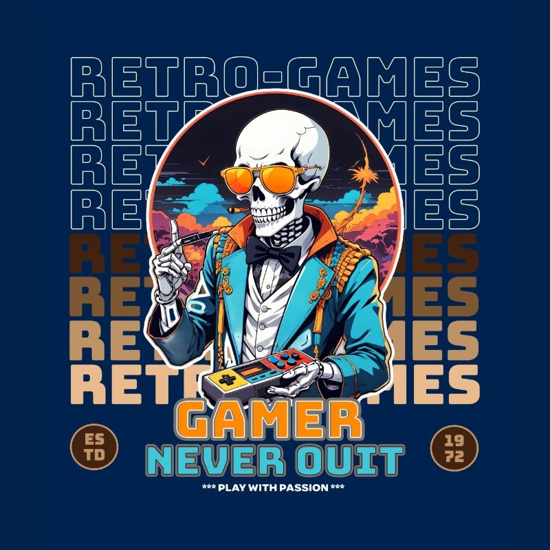 Retro Gamer Skeleton with Controller Console Games