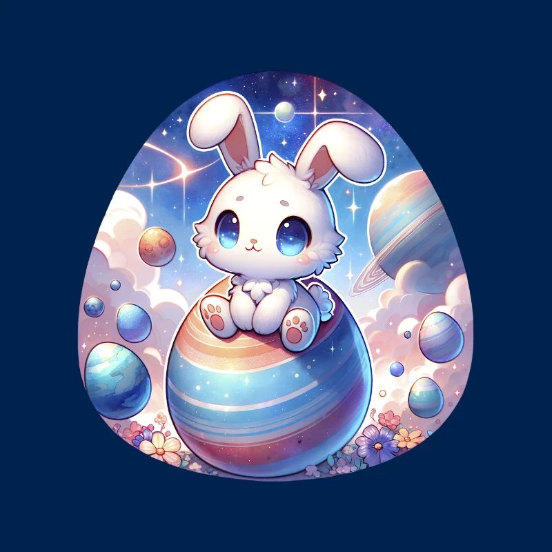 Chibi Bunny In The Space With Easter Eggs