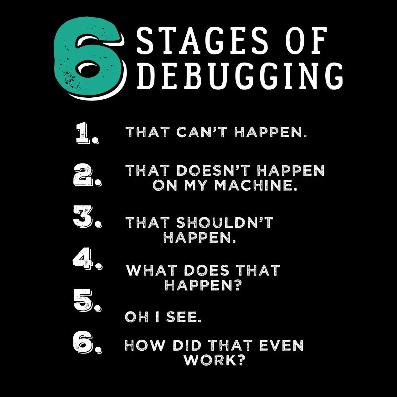 6 Stages of Debugging T-Shirt Bug Coding Computer