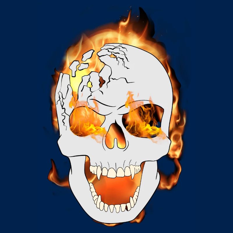 Devil Skeleton Head with Fire Japanese Demon Art