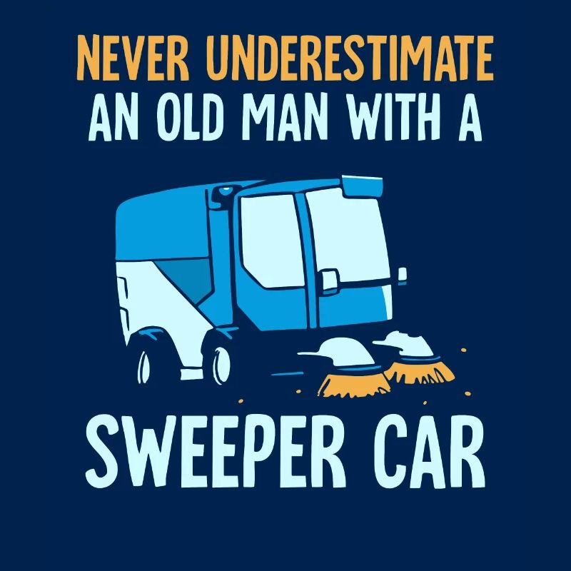 an old man with a sweeper car