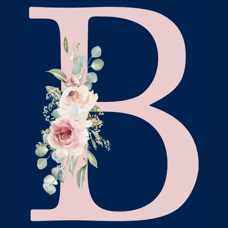 B| Monogramm | Eukalyptus-Pastell-Blumen-Blau