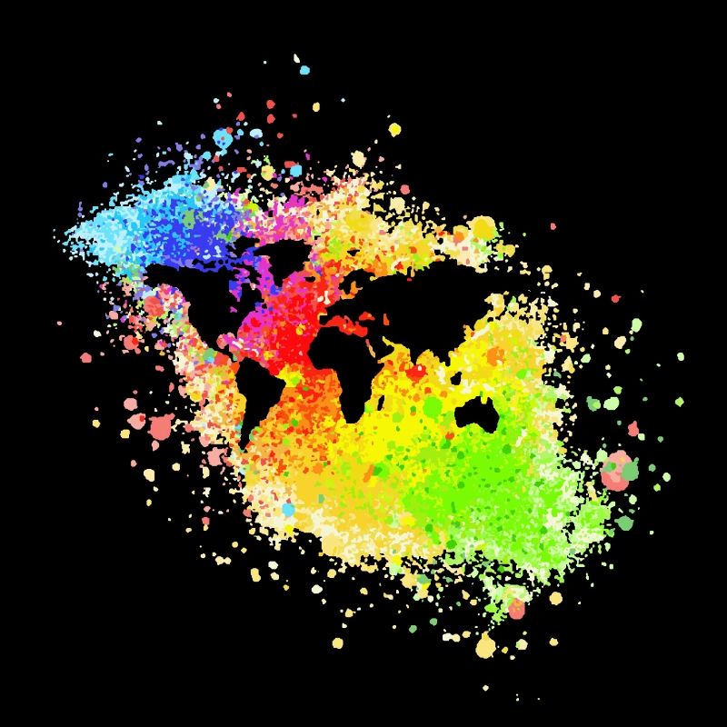 Monde devant les taches arc-en-ciel