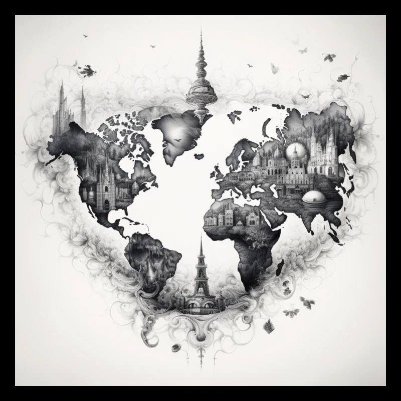 world map black and withe