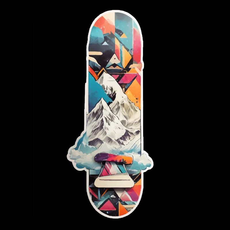 Snowboard with mountains and some geometric