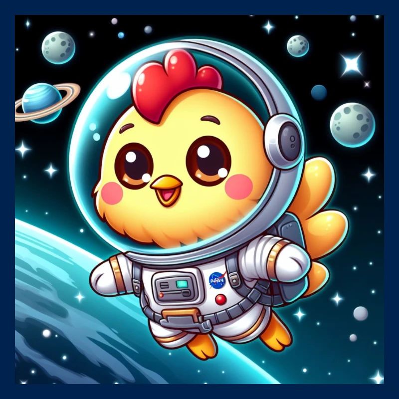 Poussin de l’espace avec costume d’astronaute dans l’espace