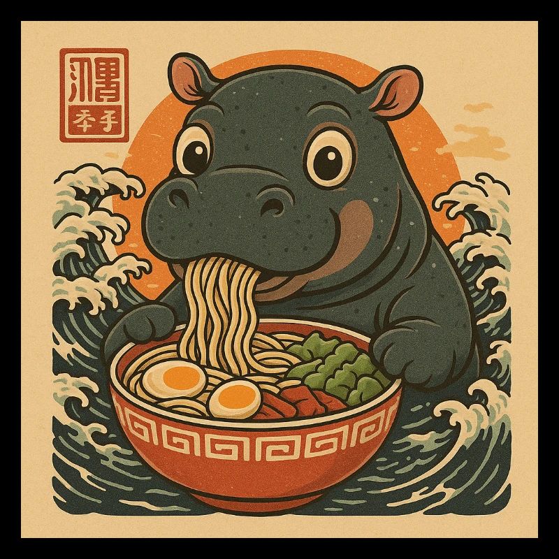 Hippopotamus eats ramen