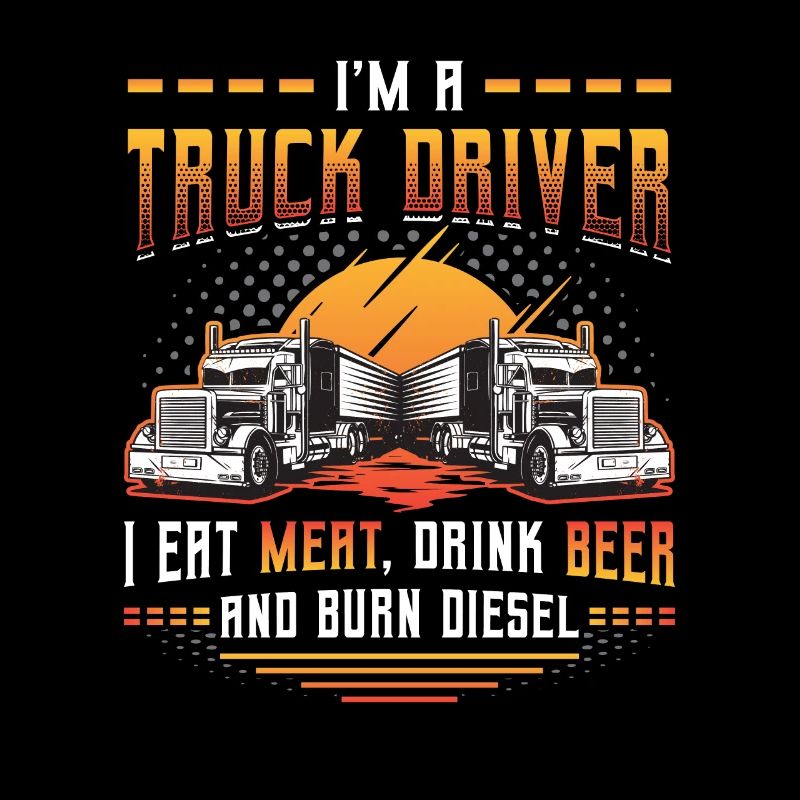 Truck driver eats meat and drinks beer