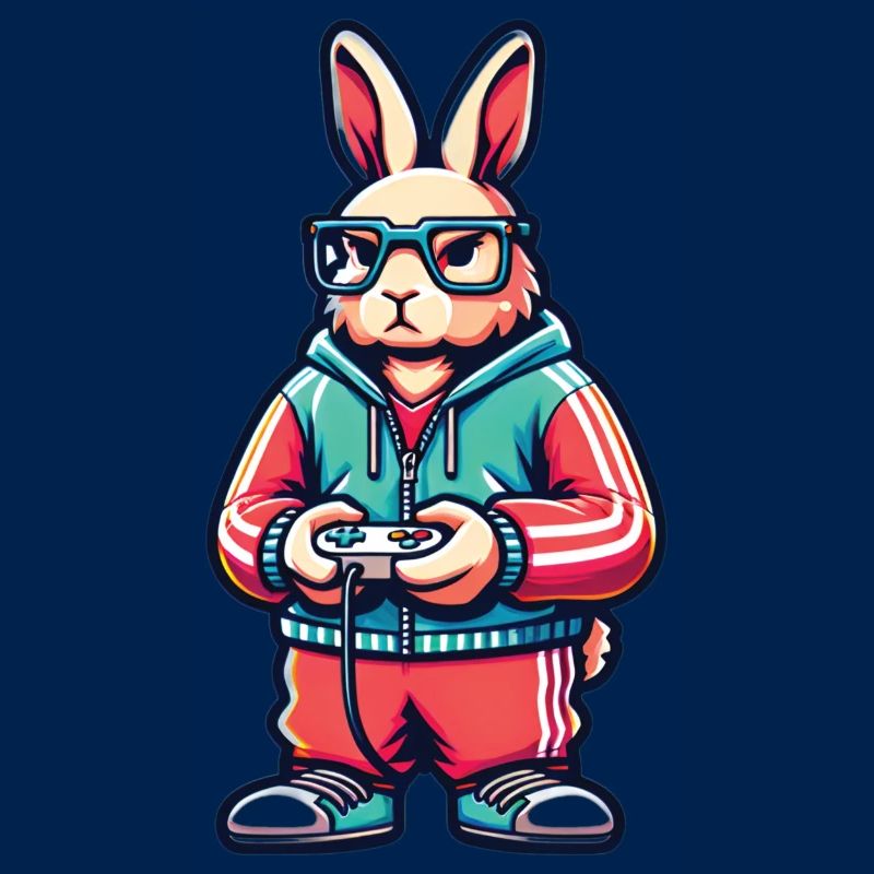 Coole Hasen-Gamer mit Brille und Controller