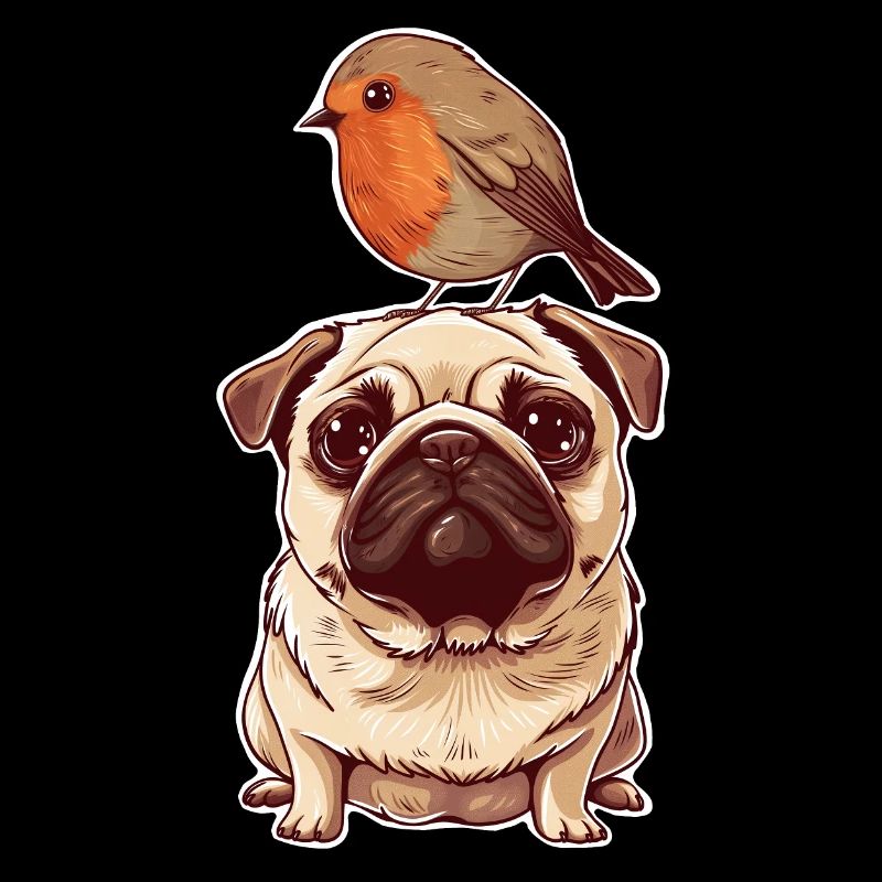 Mops mit Vogel