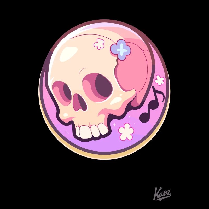 Musical notes and a relaxed cute skull