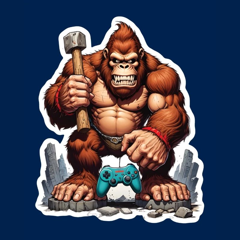 Retro Gamer Gorilla mit Controller Konsolenspiele