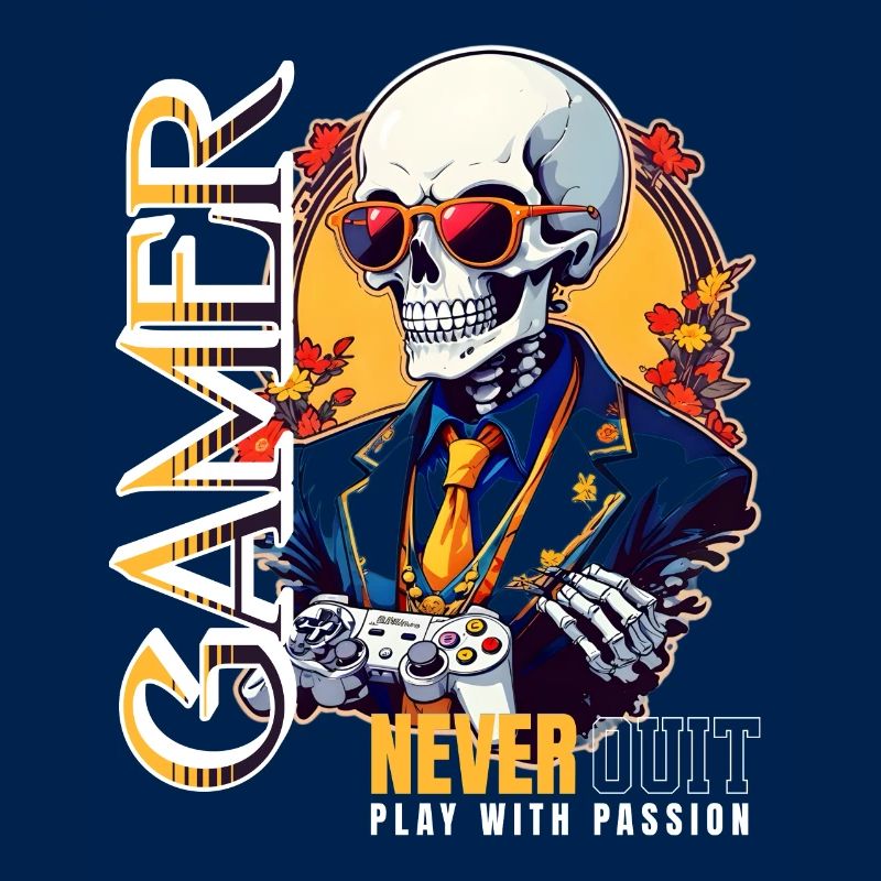 Retro Gamer Skeleton with Controller Console Games