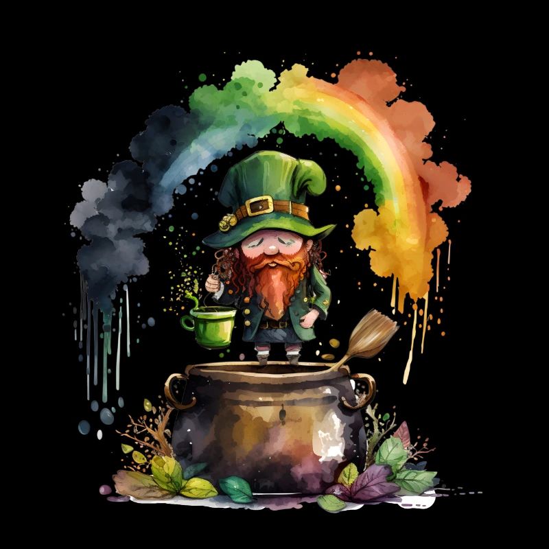 Leprechaun goblin under a rainbow