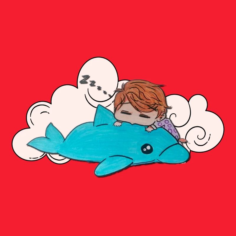 Schlafendes Kind auf blauem Delfin 