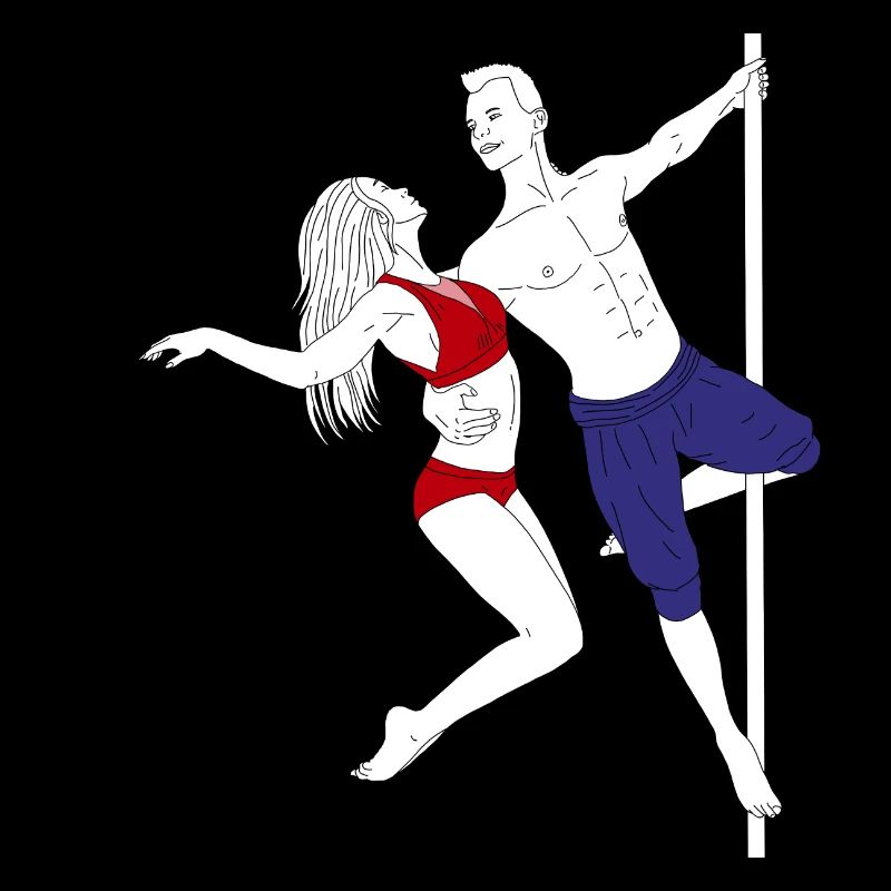 Duo de pole dance Tenue rouge bleu