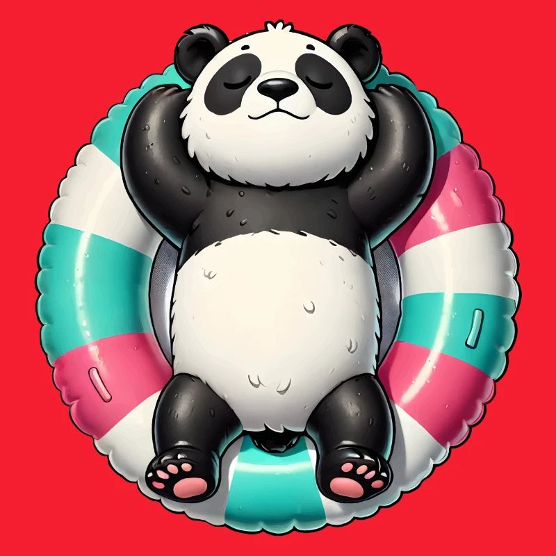 A relaxed panda on a swimming ring