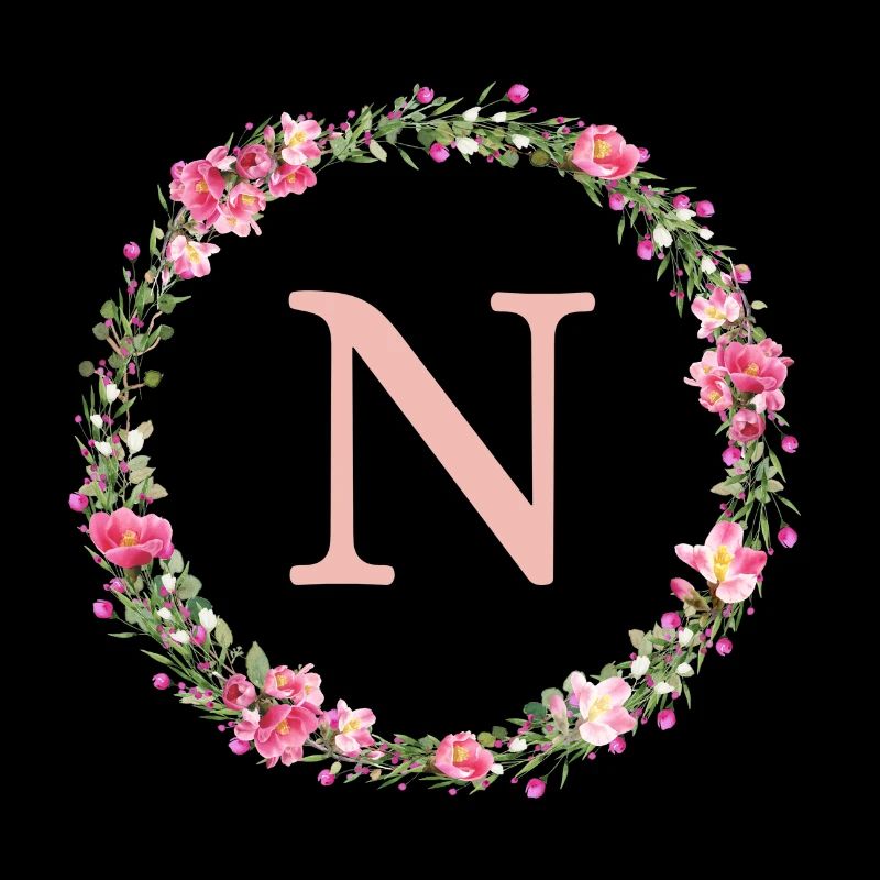 N Monogram, Flower Wreath, Personalizable