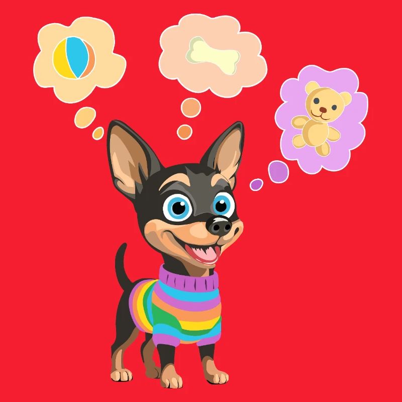 Chien mignon en pull arc-en-ciel pour enfant