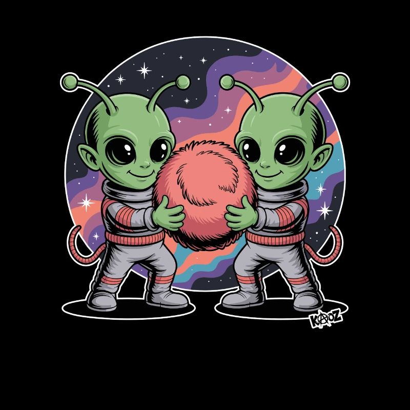 Alien Astronaut Hugging Cosmic Ball