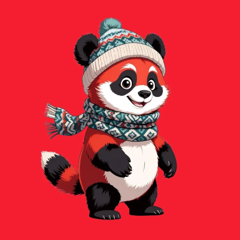 Panda d’hiver avec chapeau et écharpe