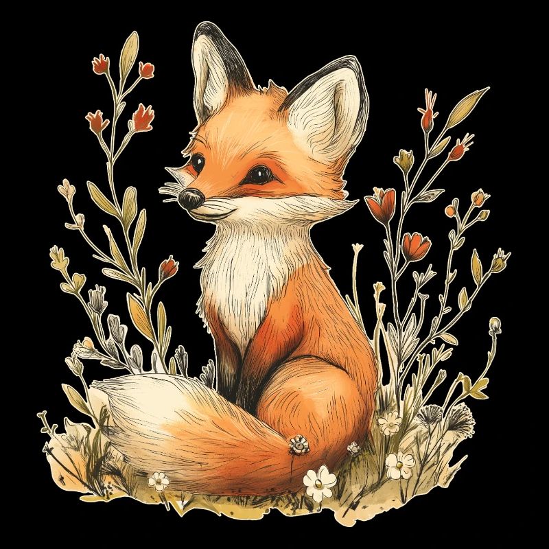 Renard avec des fleurs