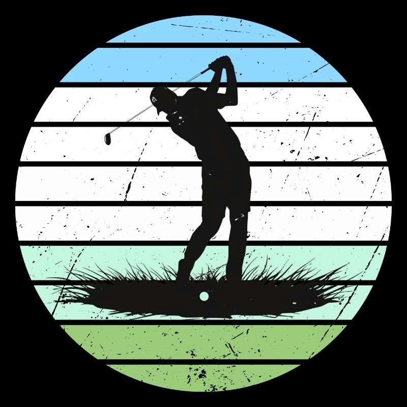 Golf silhouette in retro stripe circle
