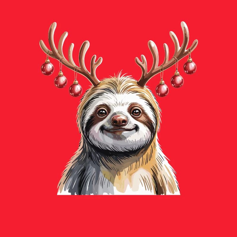 Faultier Mit Rentiergeweih Und Weihnachtskugeln