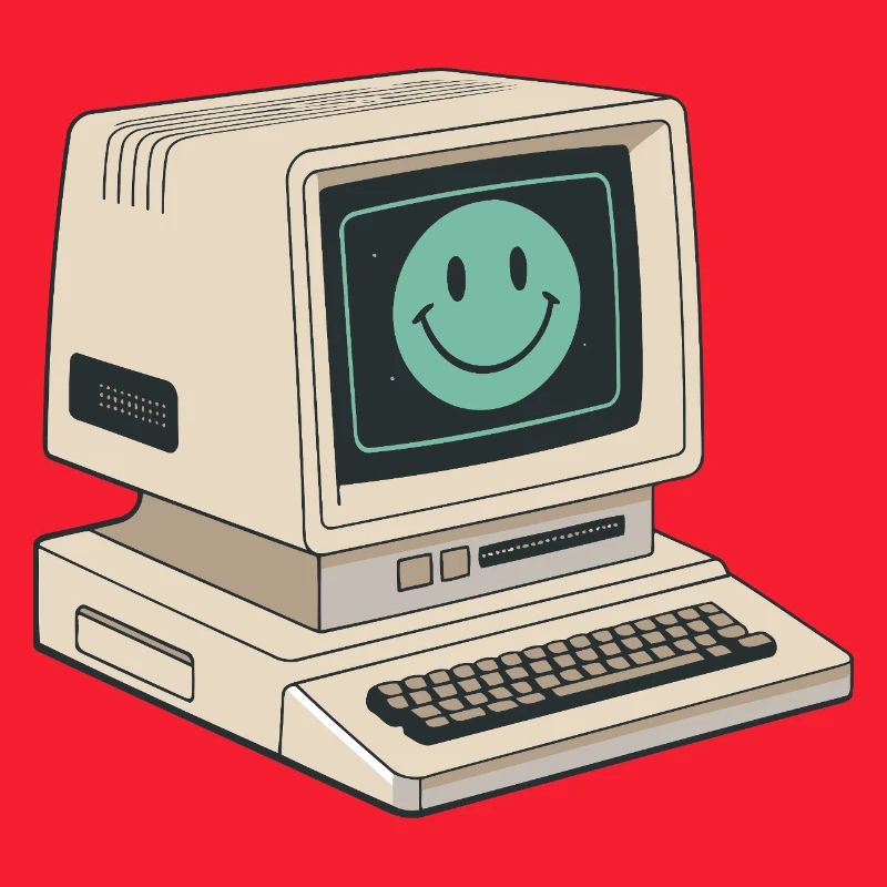 Retro-Smiley-Gesicht auf Vintage-Computer