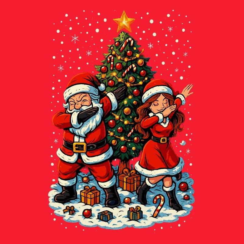 Dabbing Père Noël et Mère Noël devant le sapin de Noël