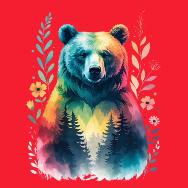 Rainbow bear in the forest