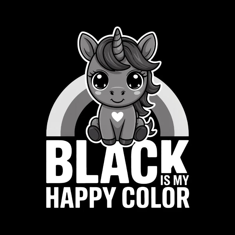 Graphique licorne gris : Le noir est ma couleur joyeuse