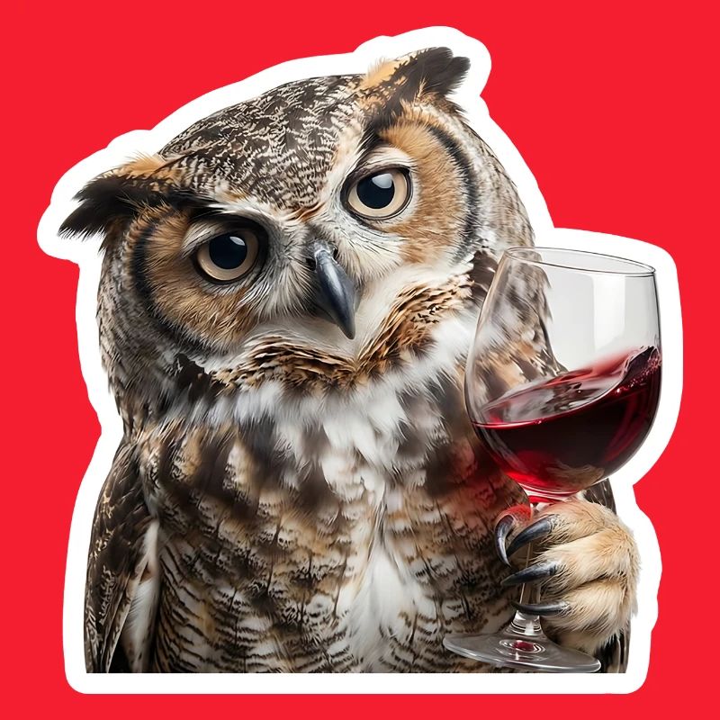 Weise Eule beim gemuetlichen Weinabend