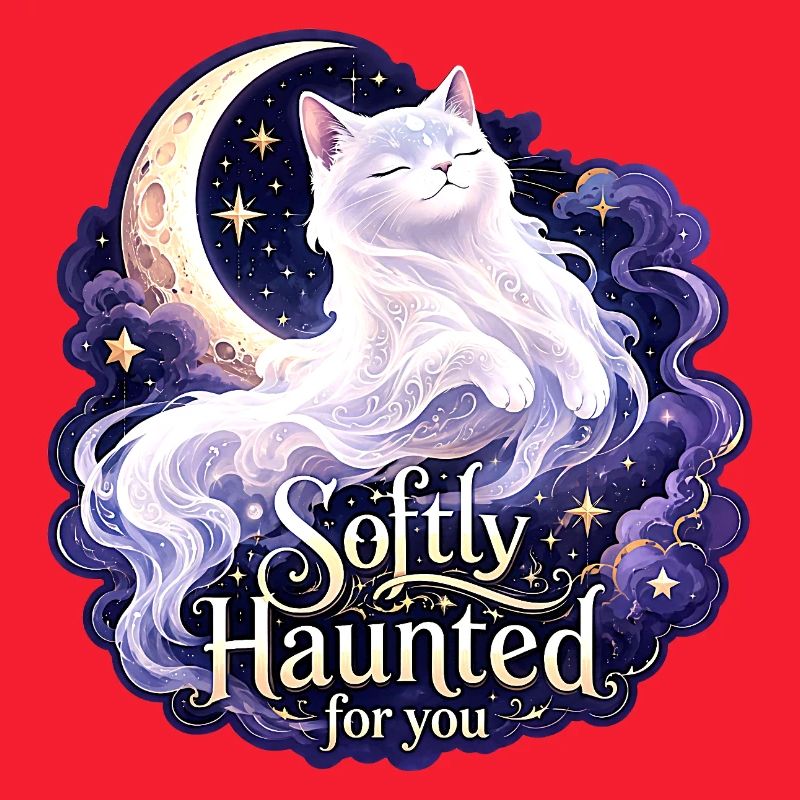 Softly Haunted White Moon Cat Gothic Celestial